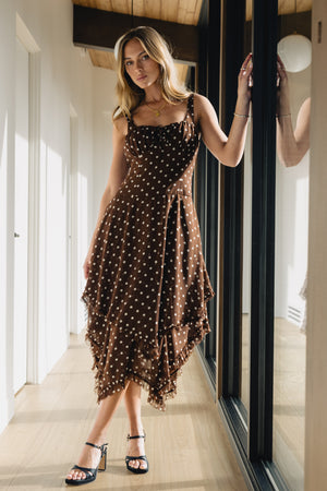 böhme Katalina Polka Dot Maxi Dress in Brown böhme Katalina Polka Dot Maxi Dress in Brown