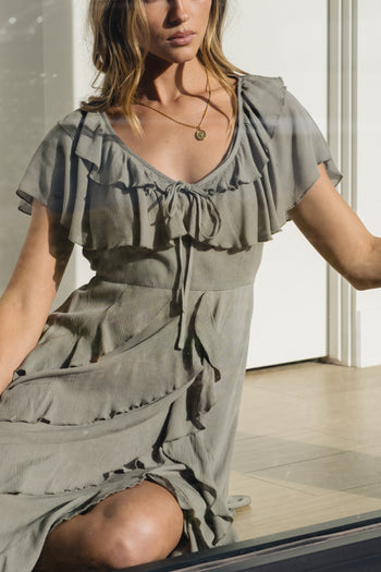 Kora Ruffle Maxi Dress in Olive