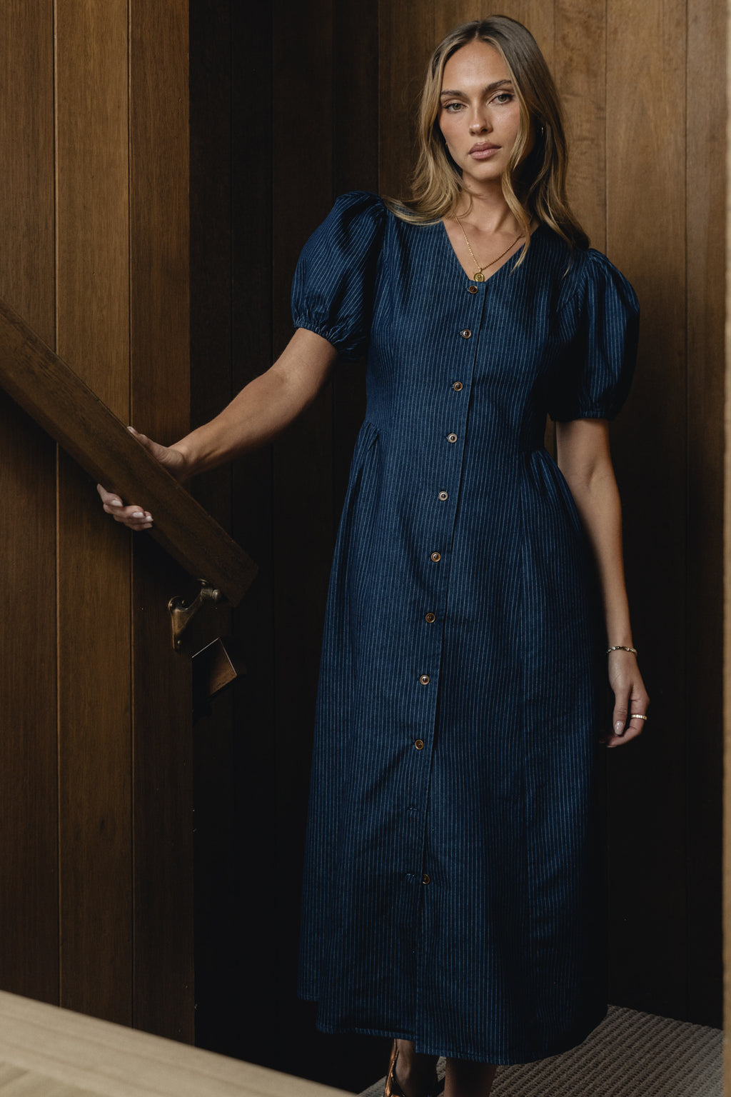 dress pinstripe Women's Linen Blend Pinstripe Trench Dress