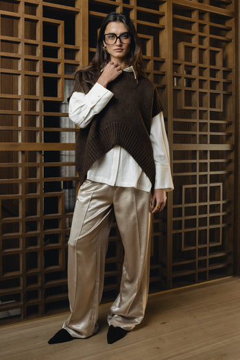 Gemma Satin Wide Leg Pants in Champagne