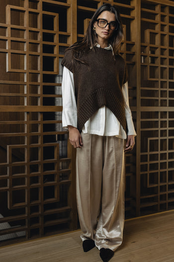 Gemma Satin Wide Leg Pants in Champagne