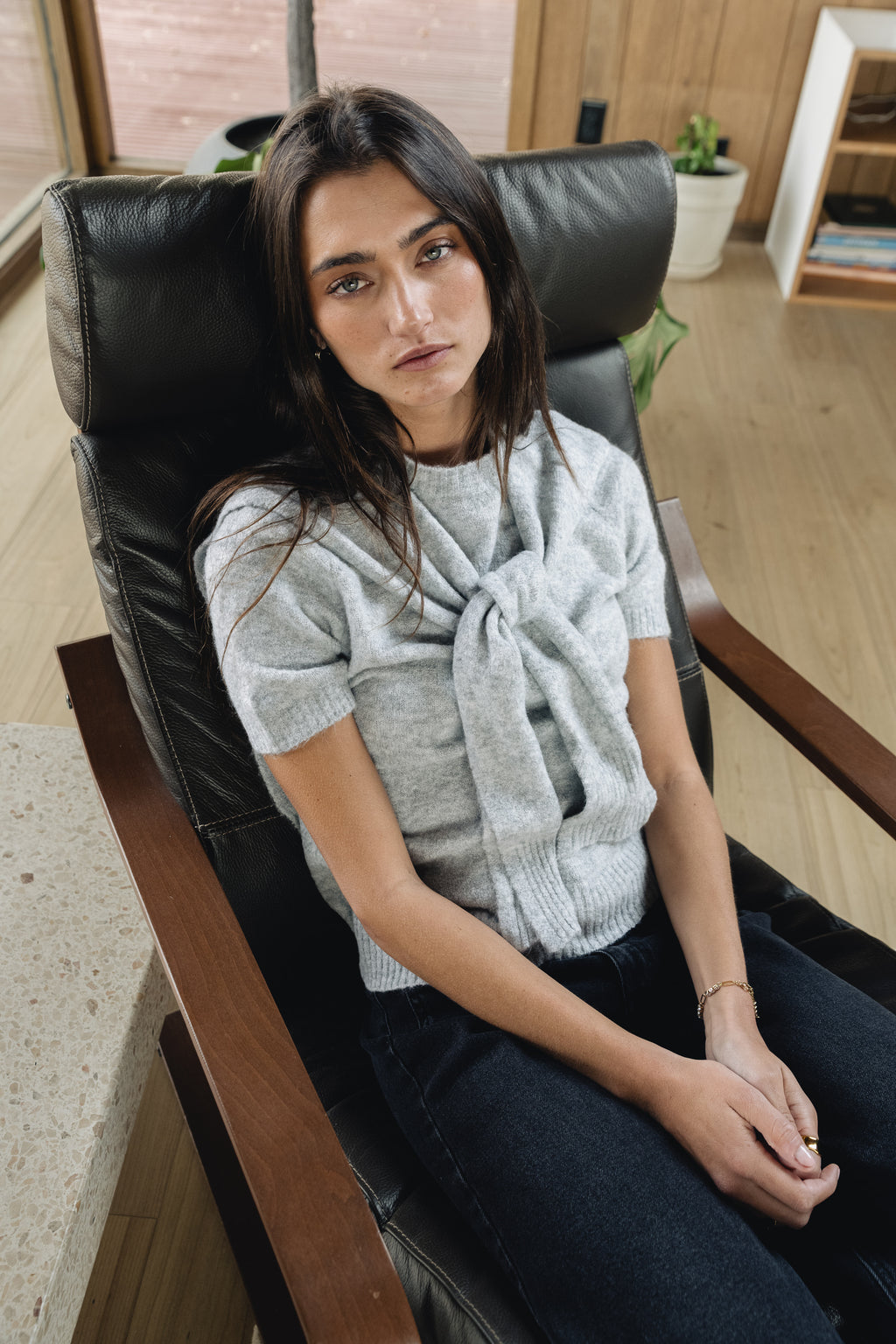 Cierra Tie Sweater in Grey - FINAL SALE