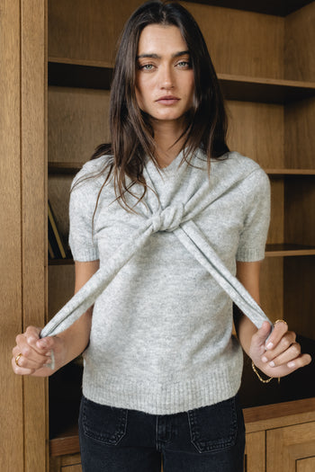Cierra Tie Sweater in Grey - FINAL SALE