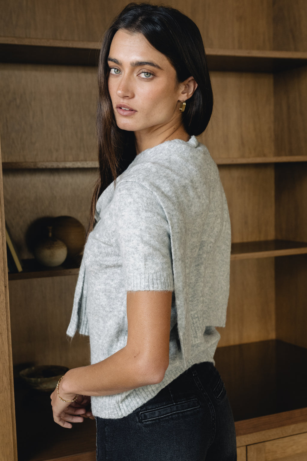 Cierra Tie Sweater in Grey - FINAL SALE