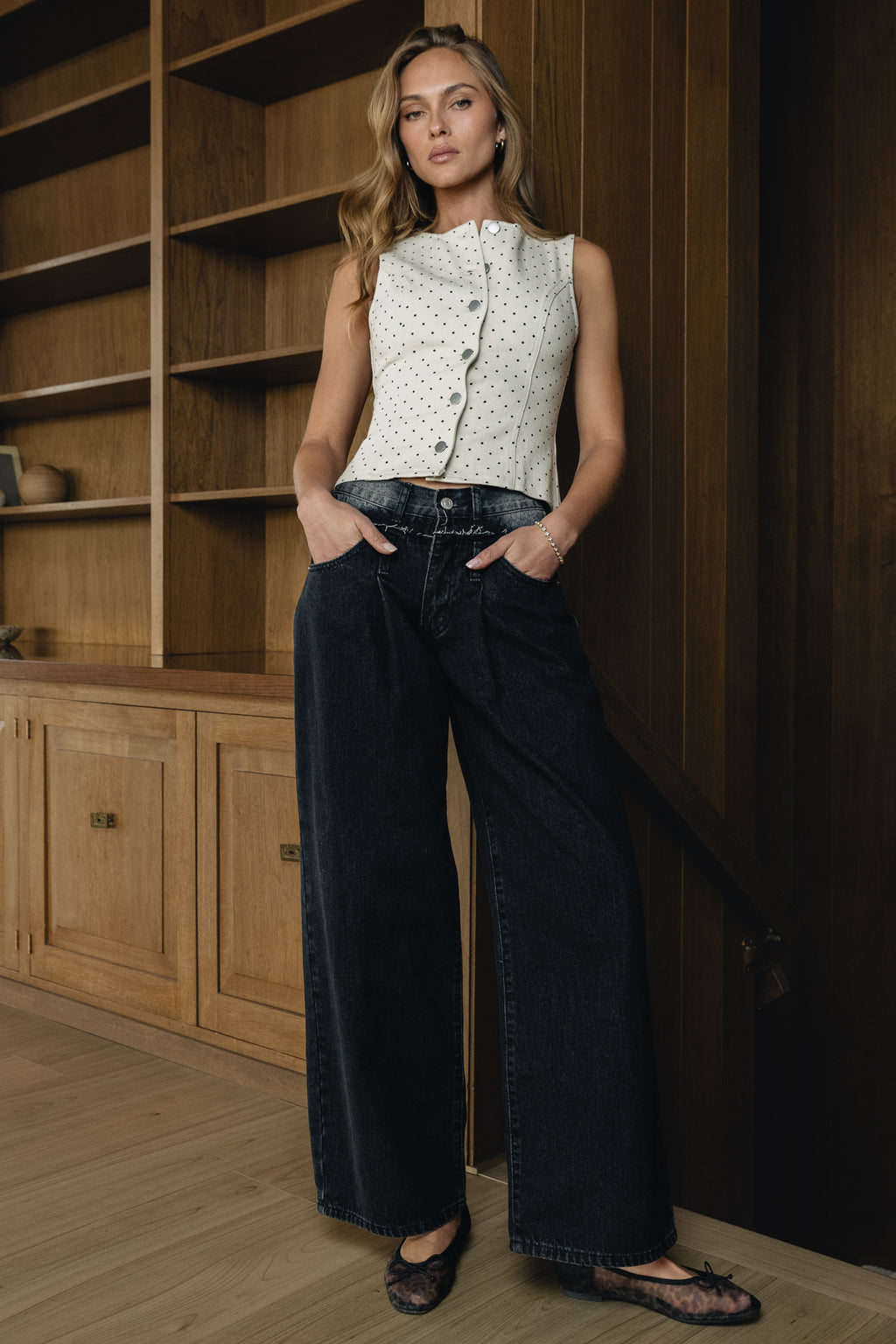 Arabella Wide Leg Jeans in Washed Black