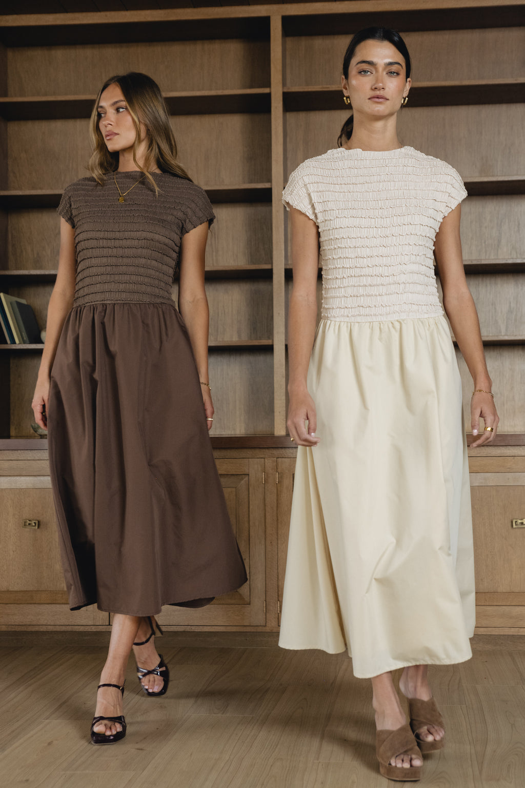 Lorie Mixed Media Maxi Dress in Natural
