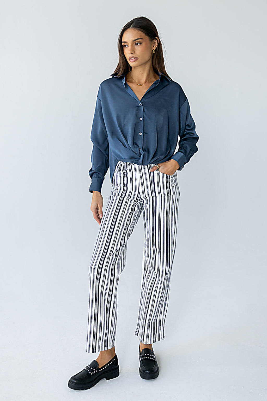 Margaret Twist Button Up in Blue - FINAL SALE