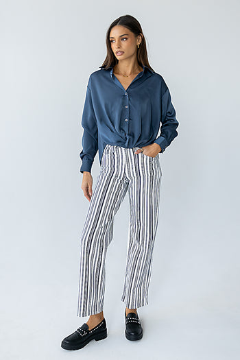 Kimmie Striped Straight Leg Jeans