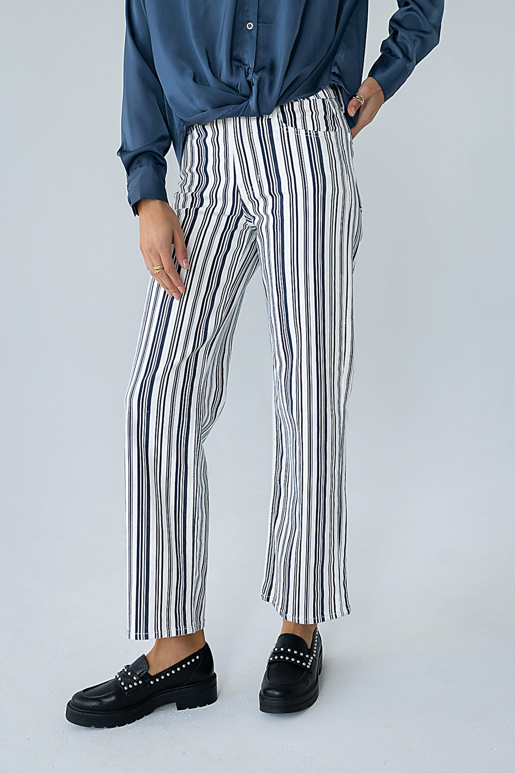 Kimmie Striped Straight Leg Jeans
