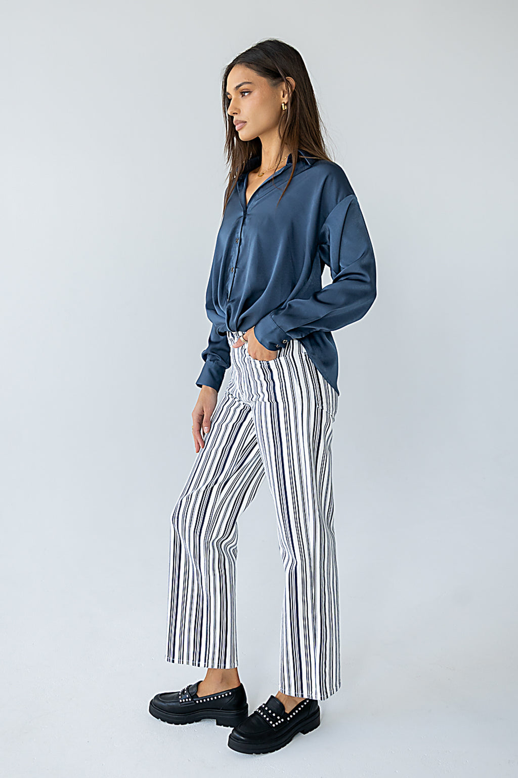 Margaret Twist Button Up in Blue - FINAL SALE