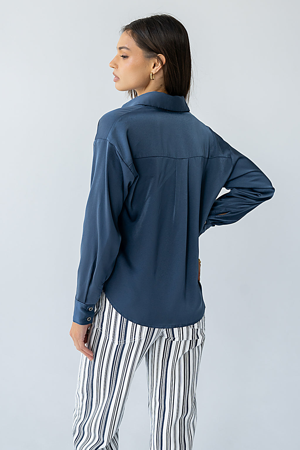 Margaret Twist Button Up in Blue - FINAL SALE