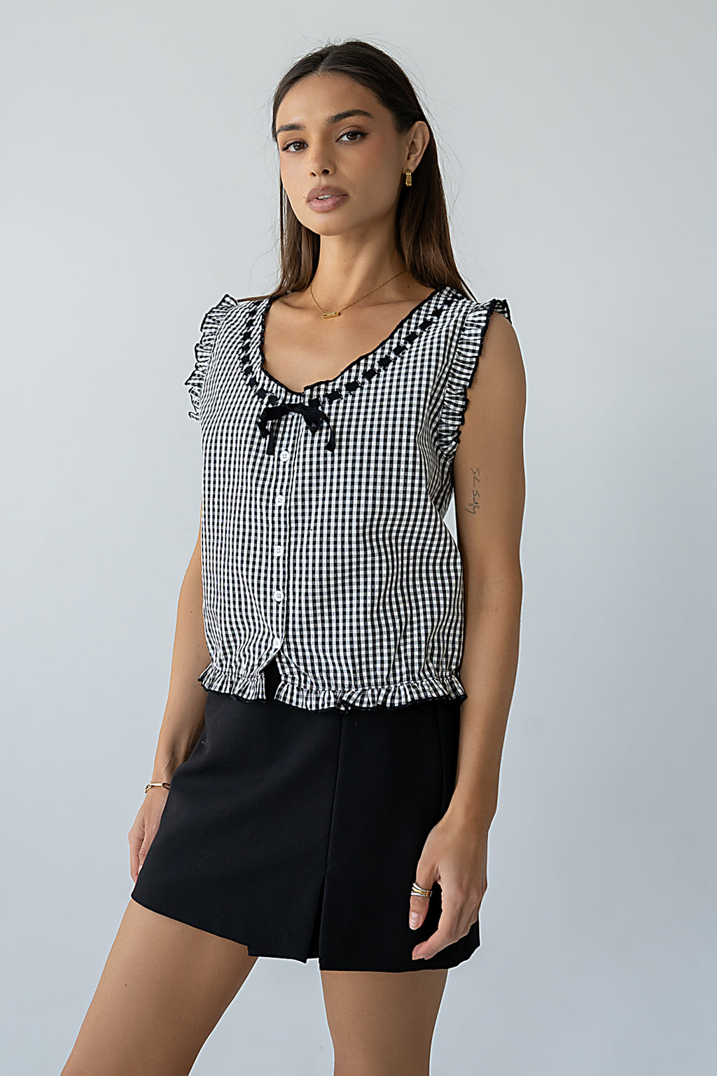 Calvin Gingham Tank in Black