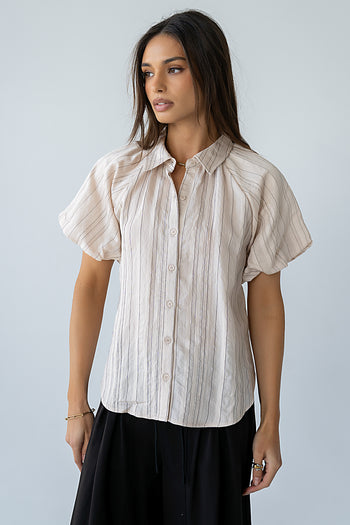 London Striped Button Up in Peach