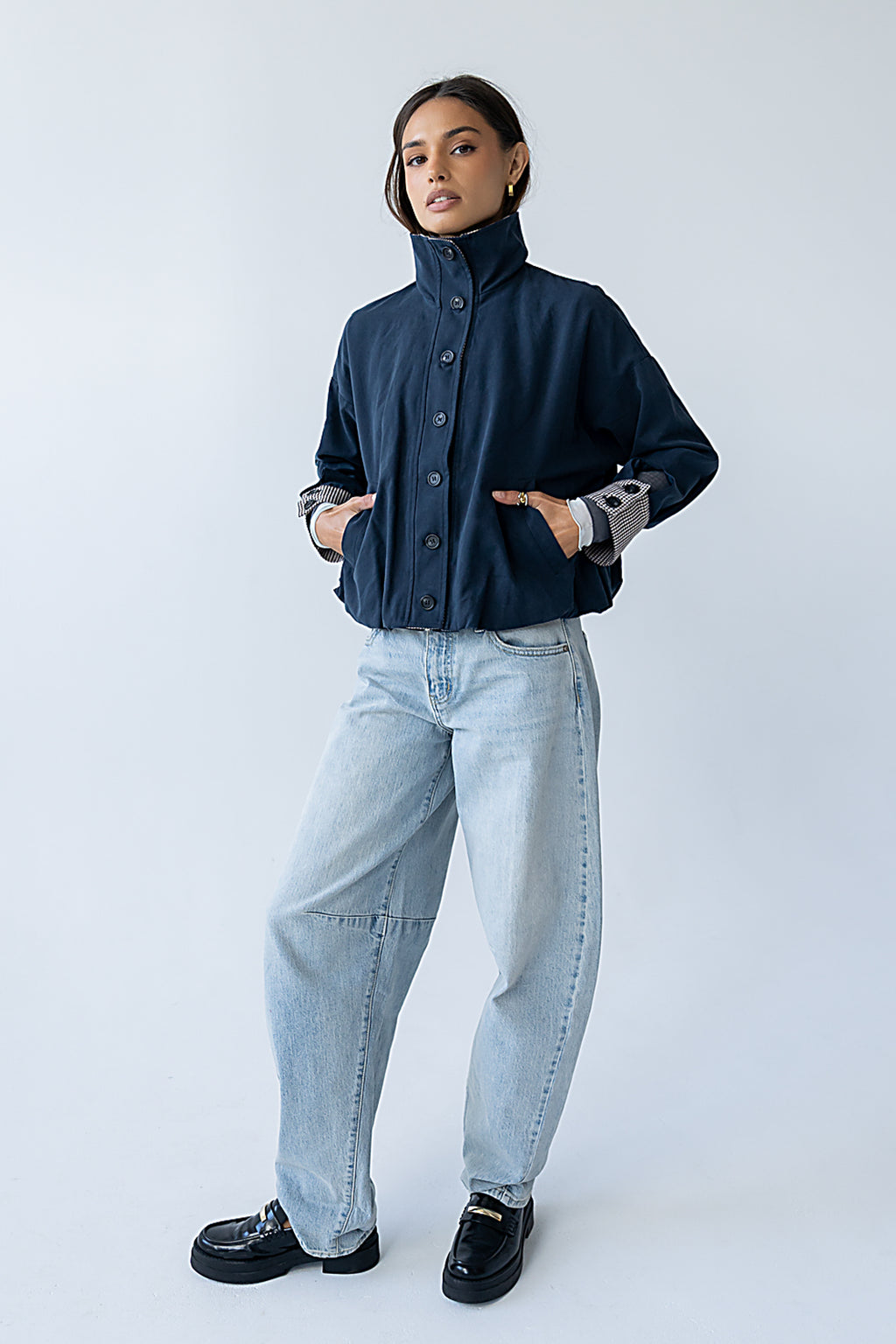 Colette Oversized Trench Jacket in Navy