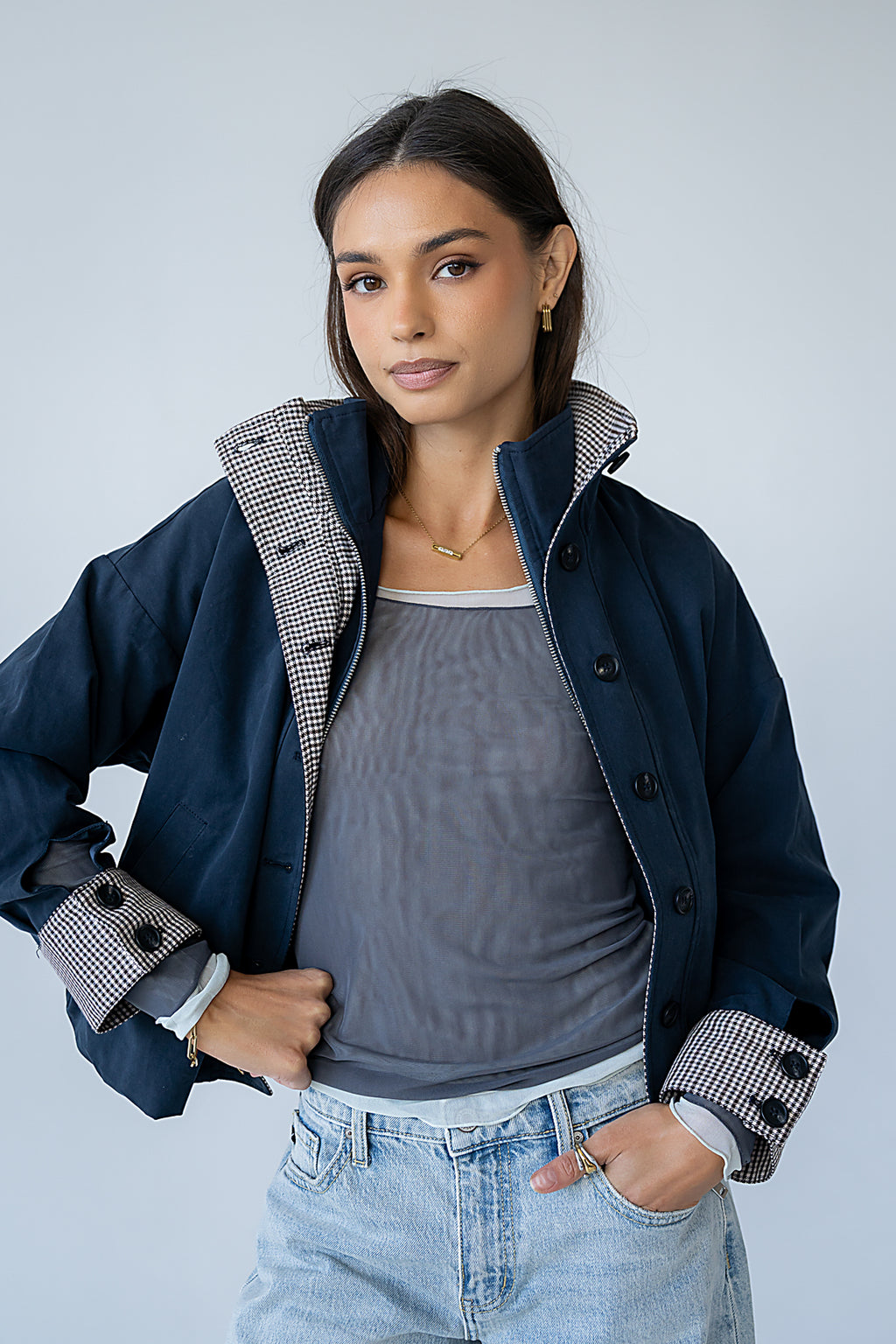 Colette Oversized Trench Jacket in Navy