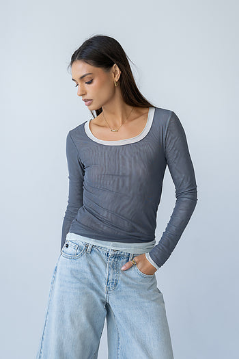 Lex Layered Mesh Top in Slate Blue