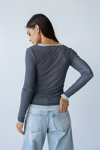 Lex Layered Mesh Top in Slate Blue