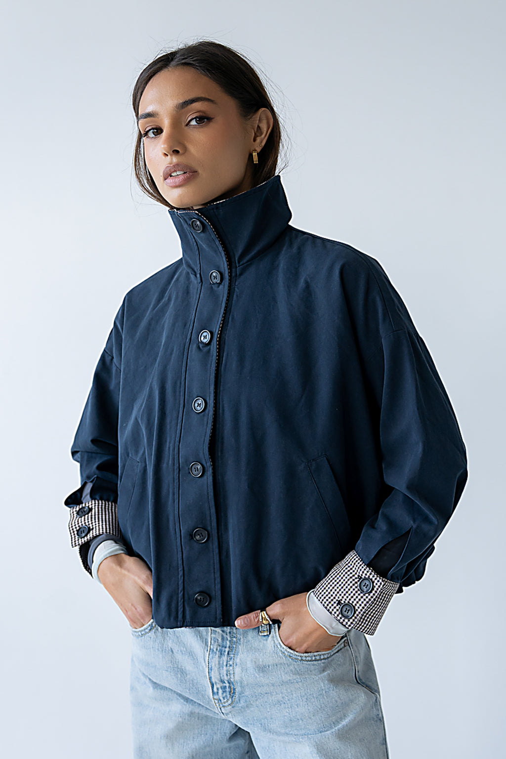 Colette Oversized Trench Jacket in Navy