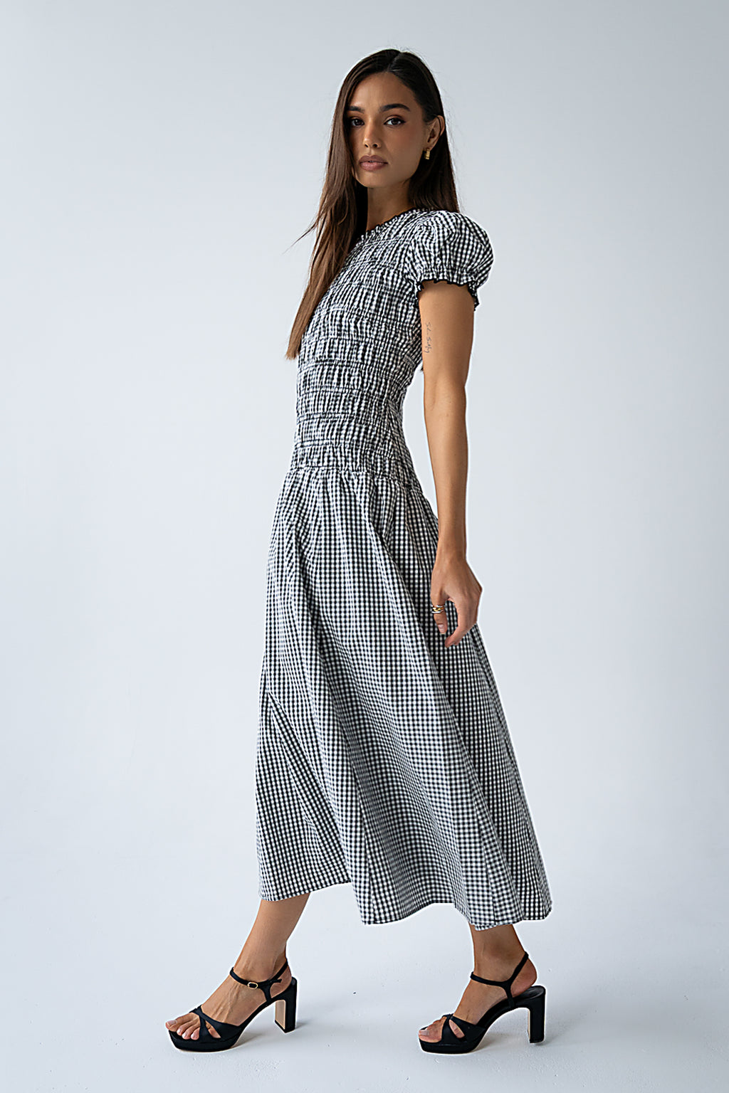 Opal Gingham Maxi Dress in Black