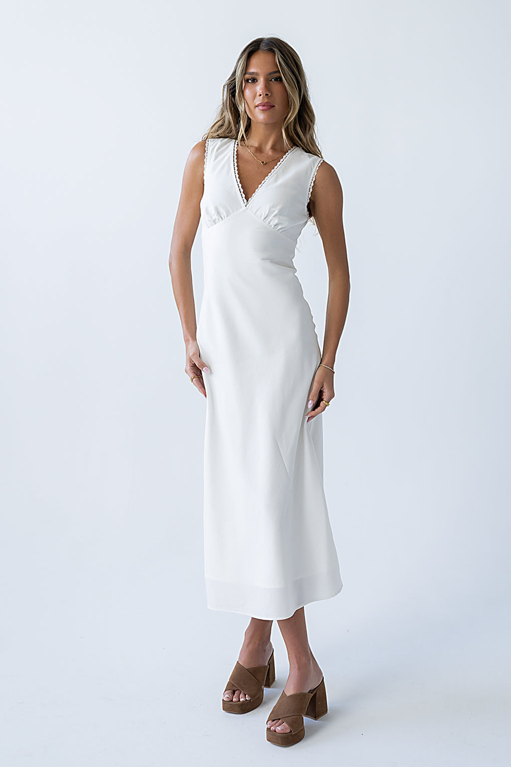 Hailey Lace Trim Maxi Dress in Ivory Hailey Lace Trim Maxi Dress in Ivory