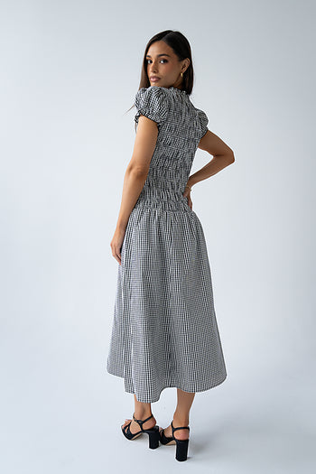 Opal Gingham Maxi Dress in Black