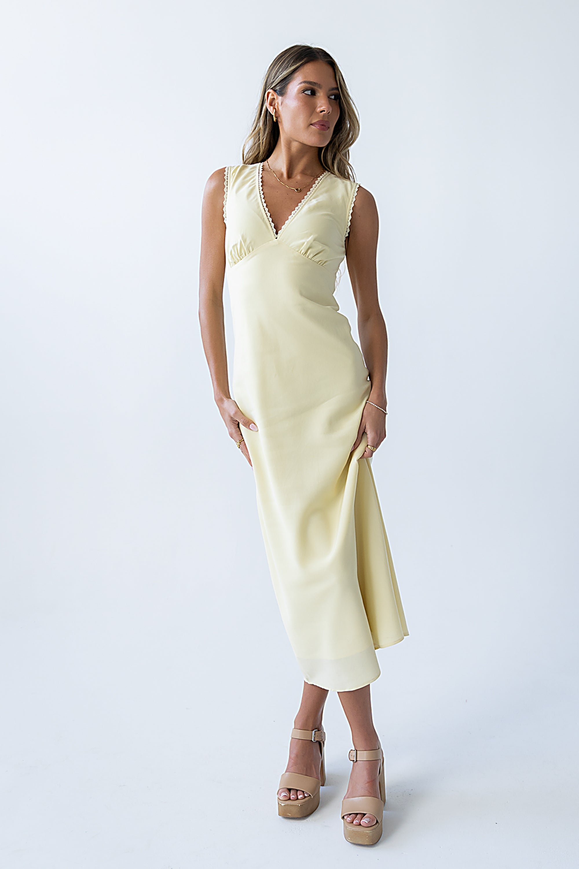 chinese dress ladies Hailey Lace Trim Maxi Dress in Yellow