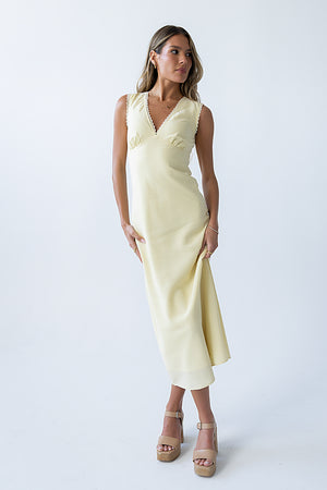 Amanda Lace Trim Maxi Dress in Butter Yellow