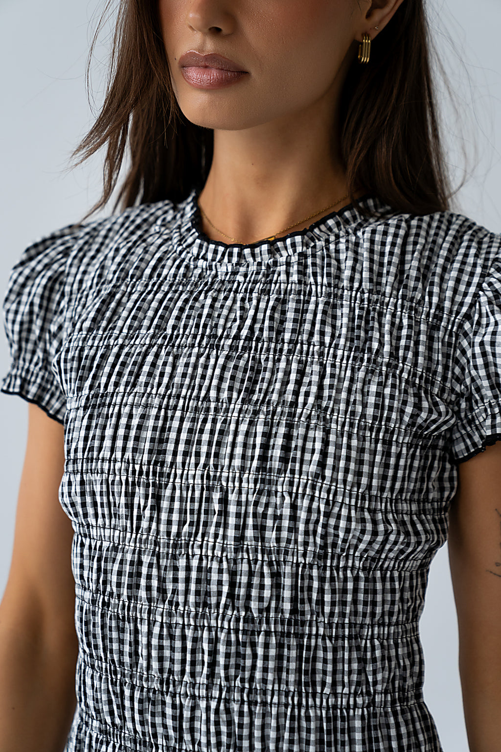 black and white gingham maxi dress Petal and Pup Women's Solene Maxi Halterneck Dress