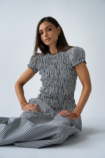 Opal Gingham Maxi Dress in Black