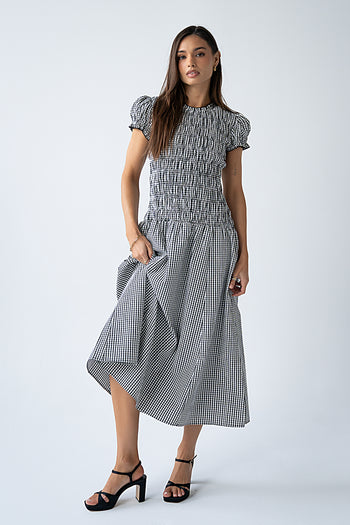 Opal Gingham Maxi Dress in Black