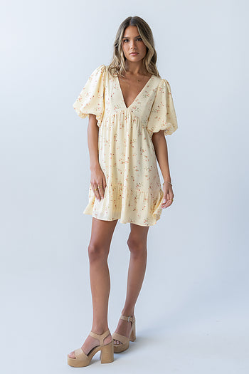 Lizzy Floral Mini Dress in Yellow - FINAL SALE