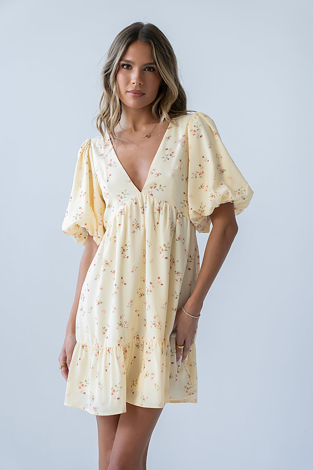 Lizzy Floral Mini Dress in Yellow - FINAL SALE