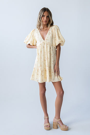 Lizzy Floral Mini Dress in Yellow - FINAL SALE