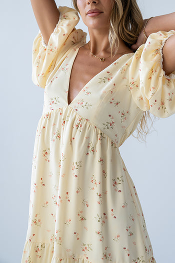 Lizzy Floral Mini Dress in Yellow - FINAL SALE