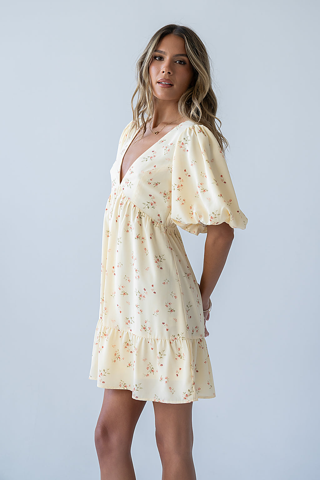 Lizzy Floral Mini Dress in Yellow - FINAL SALE
