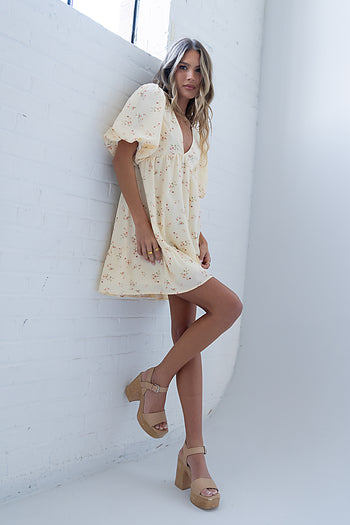 Lizzy Floral Mini Dress in Yellow - FINAL SALE
