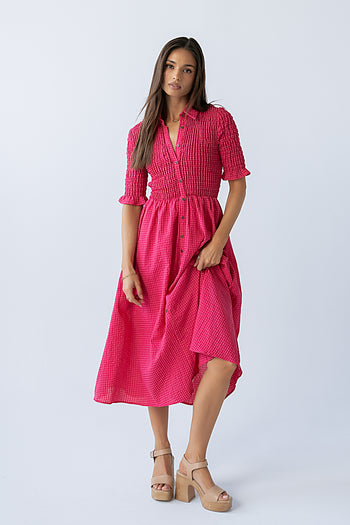 Jonas Gingham Midi Dress in Pink - FINAL SALE