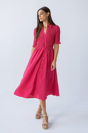 Jonas Gingham Midi Dress in Pink - FINAL SALE