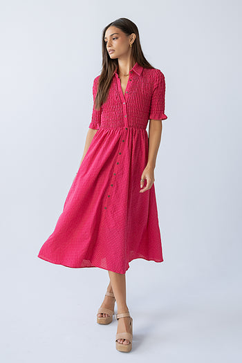 Jonas Gingham Midi Dress in Pink - FINAL SALE