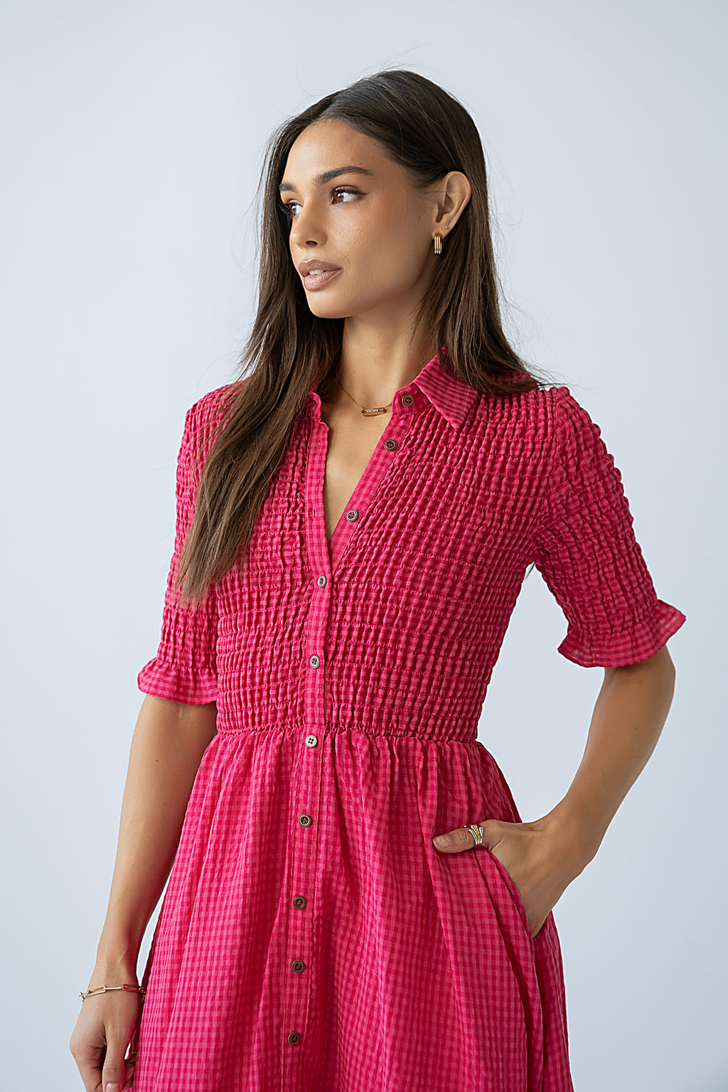 Jonas Gingham Midi Dress in Pink - FINAL SALE