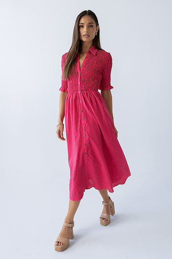 Jonas Gingham Midi Dress in Pink - FINAL SALE