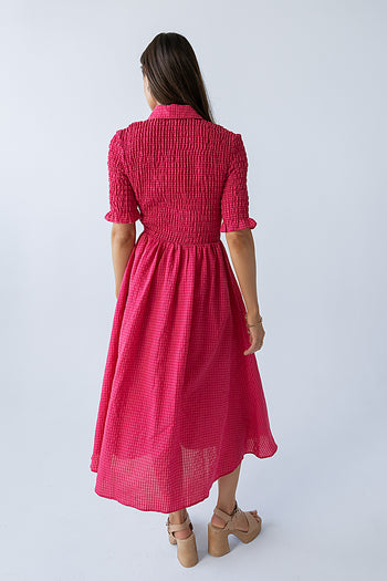 Jonas Gingham Midi Dress in Pink - FINAL SALE