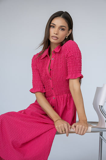 Jonas Gingham Midi Dress in Pink - FINAL SALE