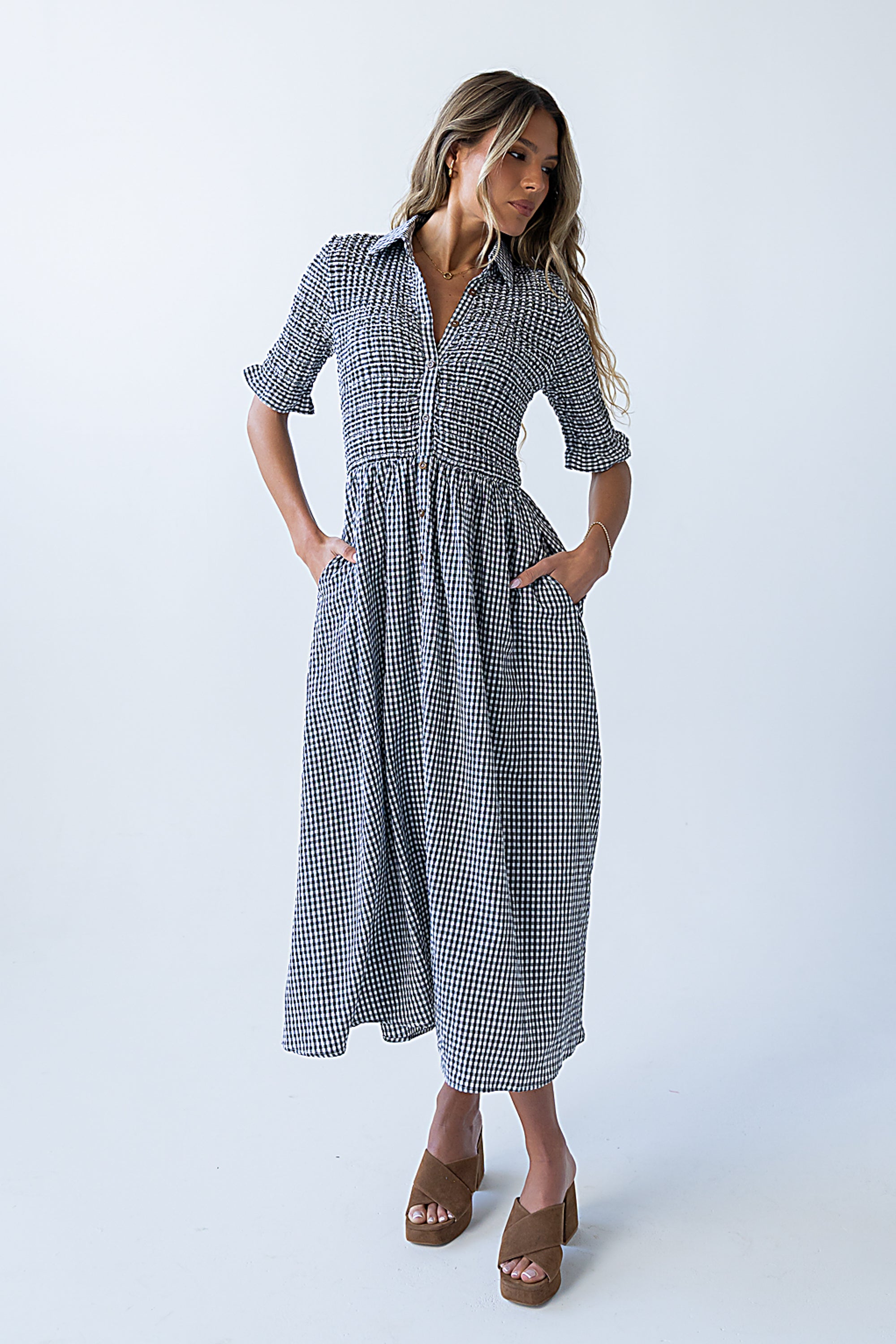 Jonas Gingham Midi Dress in Black - FINAL SALE