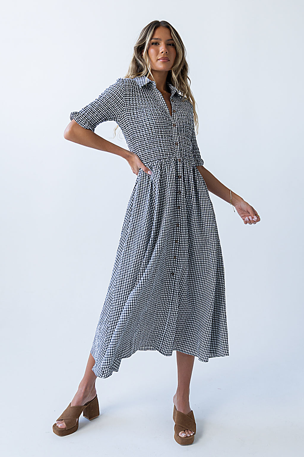 Jonas Gingham Midi Dress in Black