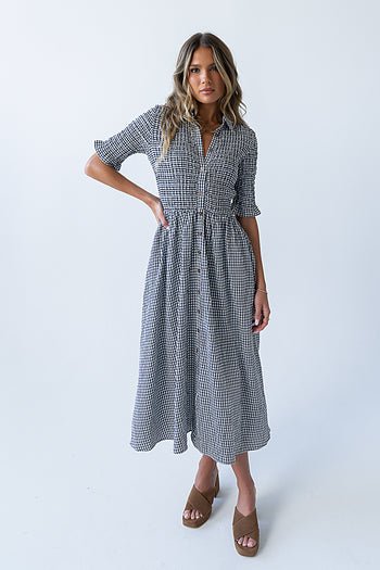 Jonas Gingham Midi Dress in Black