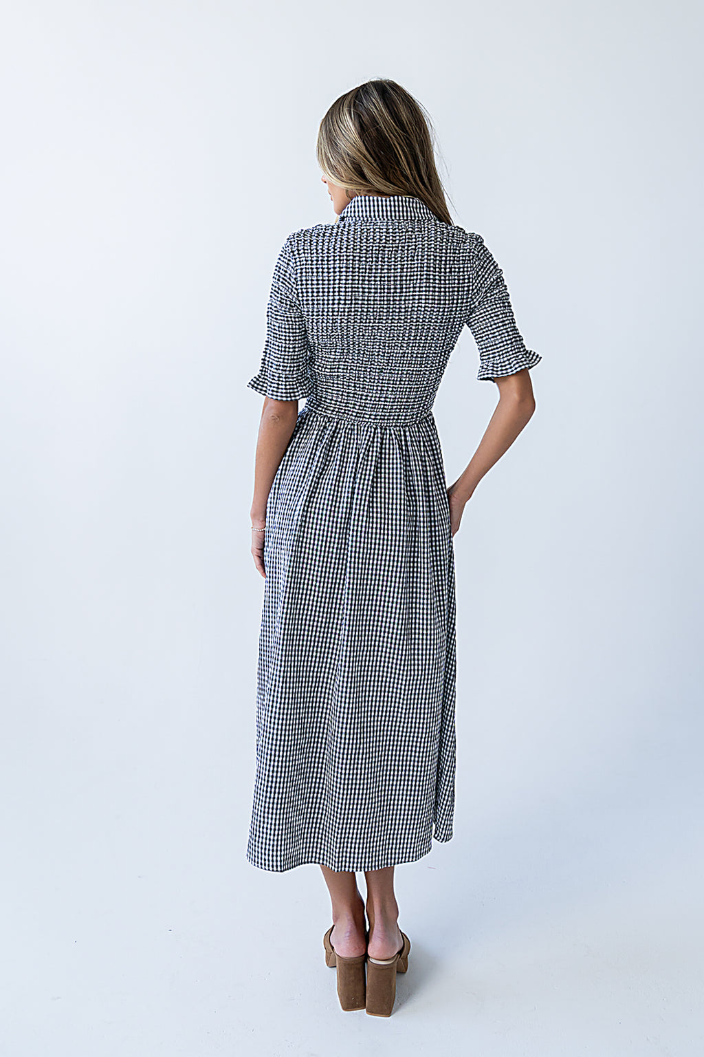 Jonas Gingham Midi Dress in Black