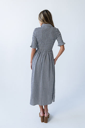 Jonas Gingham Midi Dress in Black