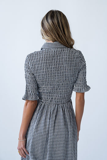 Jonas Gingham Midi Dress in Black