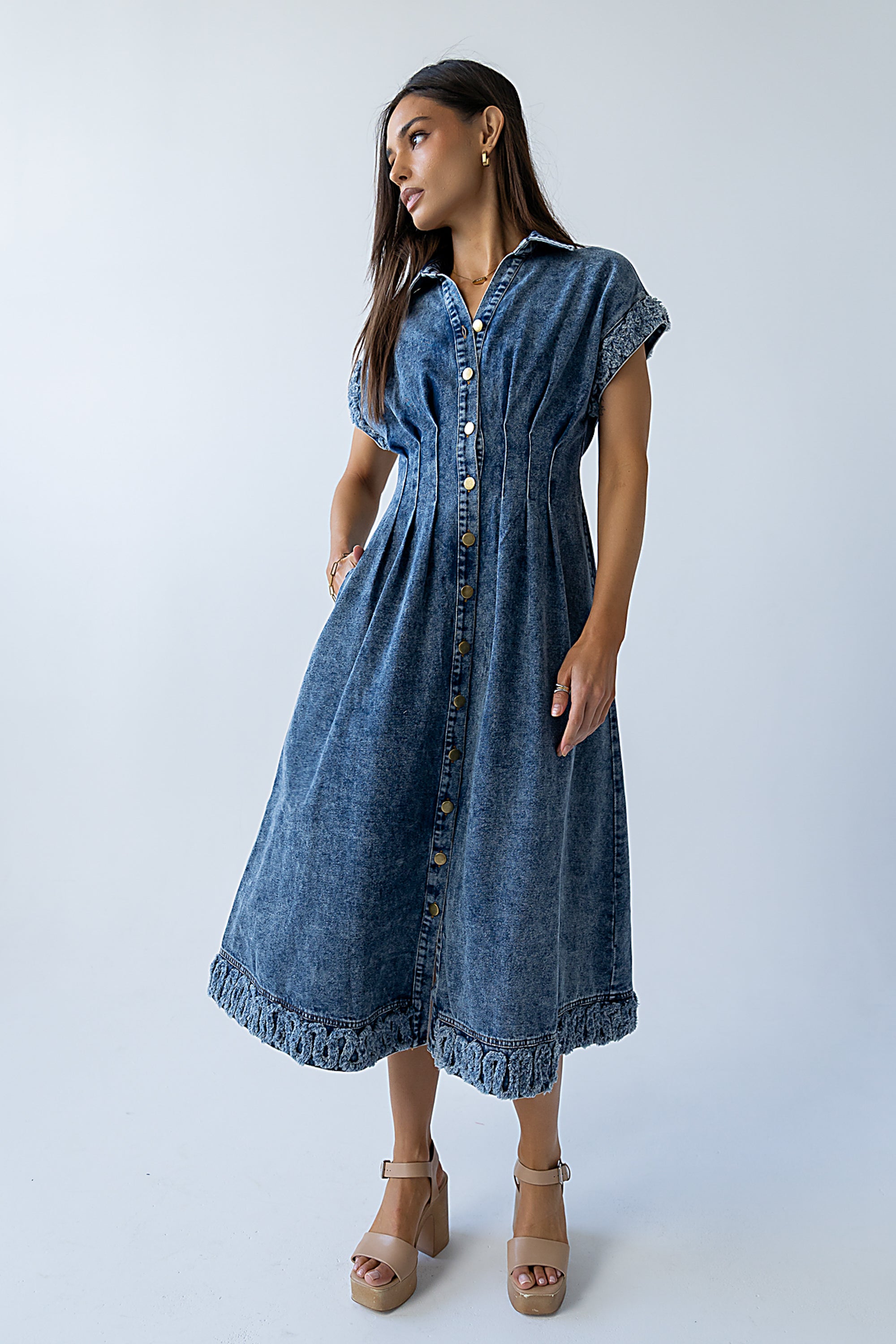 knee length dresses for ladies Annie Denim Midi Dress